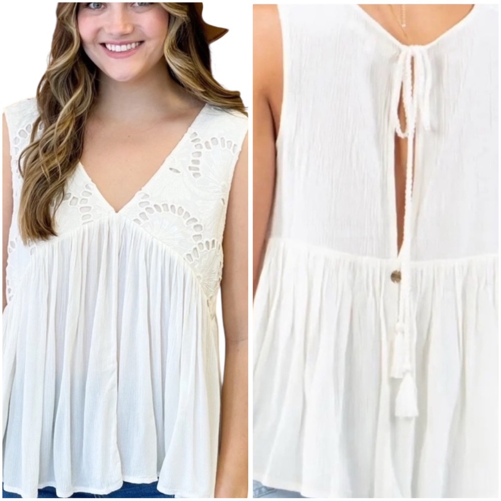 Rip Curl White Sleeveless Crochet Tank Top-Viscose